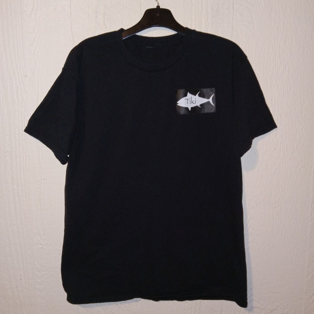 Tiki Tuna Graphic T-Shirt Mens Large Black Short Sleeve Fishing Surf Tee